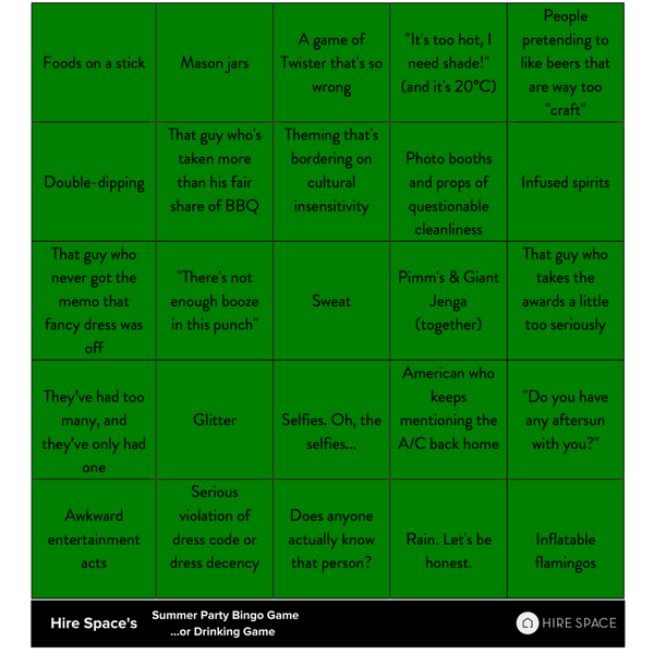 Hire Space's Summer Party Bingo (...or Drinking Game)